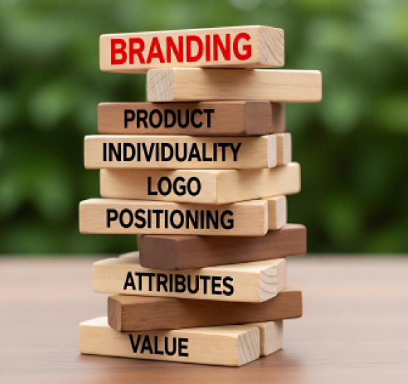 Brand identity materials arranged for a creative strategy